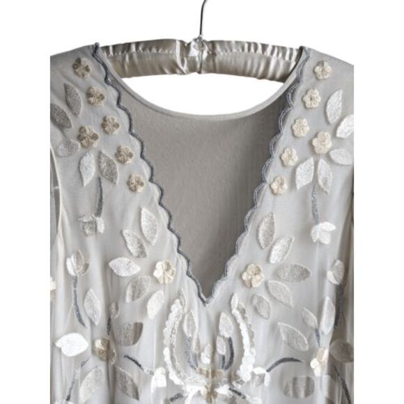 Free People Hearts are Wild embroidered sheer illusion mini dress‎ Ivory size S - Picture 7 of 12